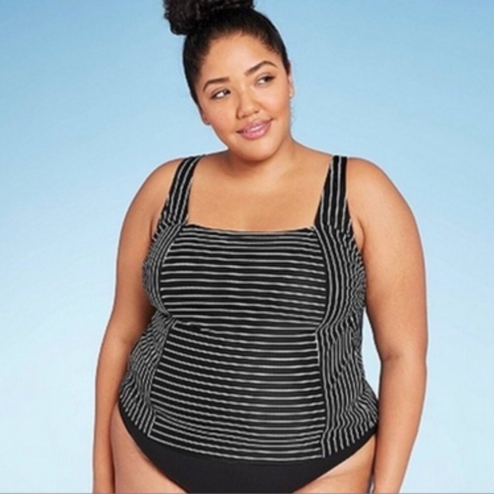 NEW All In Motion Square Neck Striped Tankini Top Striped Size 26W